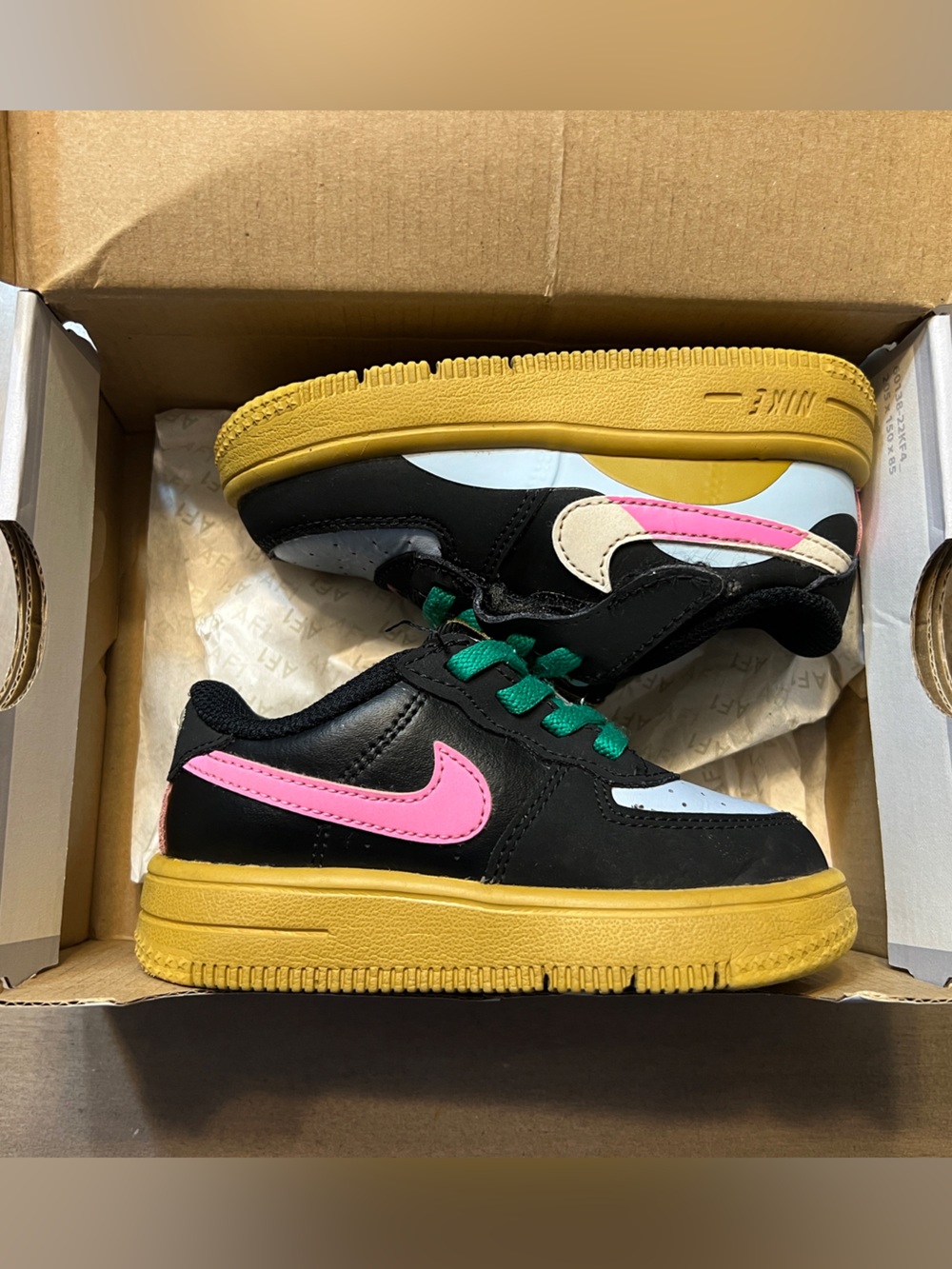 Nike Air Force 1 easy on black, pink, and white Sneakers 7c with box unisex
